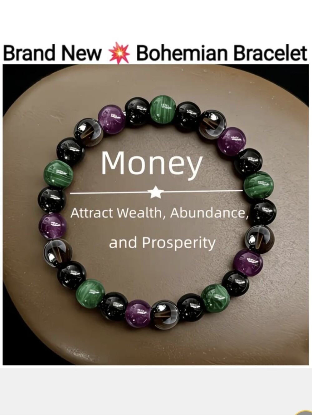 Natural Stone Money Bracelet - Amethyst, Obsidian, & Smoky Quartz Beaded